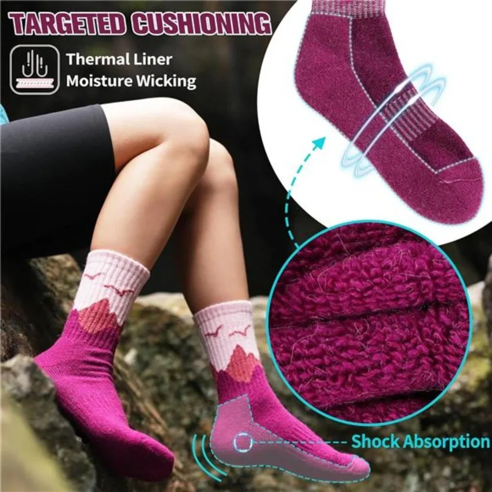 5 Pairs Women's Merino Wool Hiking Socks Thermal Warm Winter Boot Crew Socks